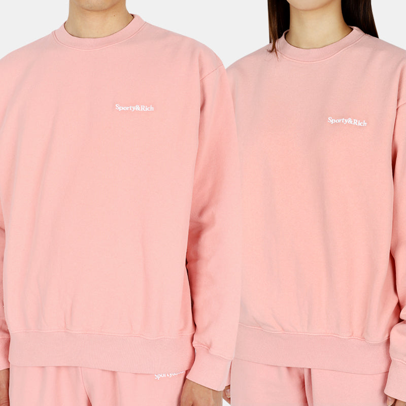 SPORTY&RICH Rose Pink Serif Embroidered Unisex Sweatshirt Crewneck