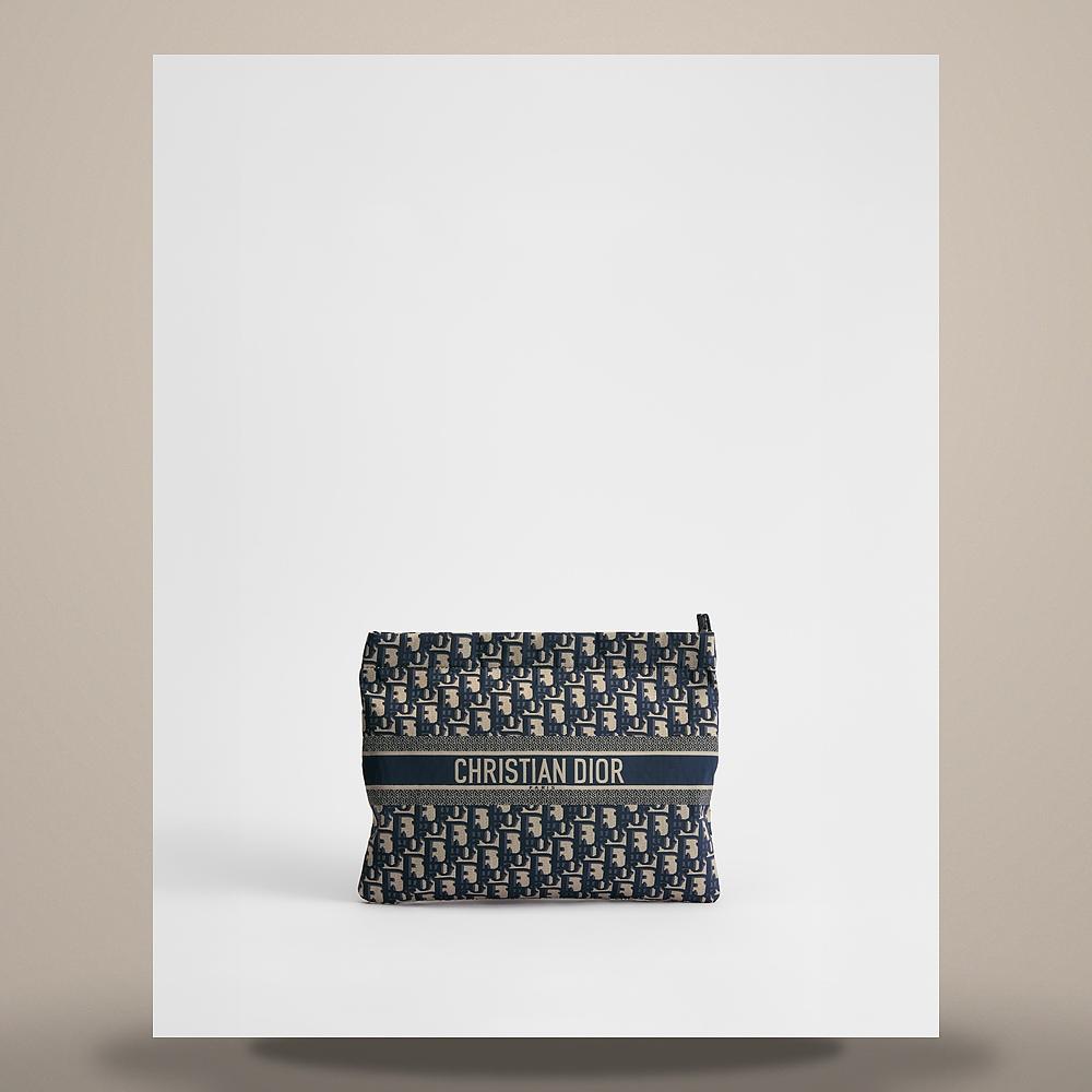 DIOR Blue Dior Oblique Technical Fabric Zipper Pouch Crossbody Bag
