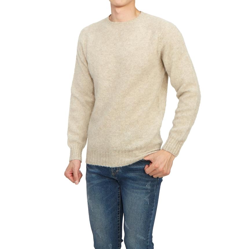 Harley OF SCOTLAND Shaggy Dog Crewneck Knit Sweater Men Putty