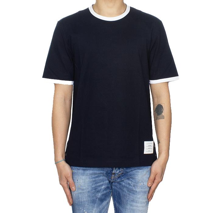 THOM BROWNE Ringer Cotton Tricolor Stripe Short Sleeve T-Shirt