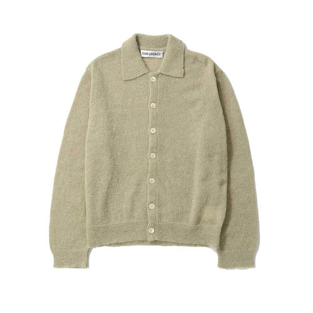 OUR LEGACY Soft Sage Fuzzy Alpaca Evening Polo Cardigan M4263 ES