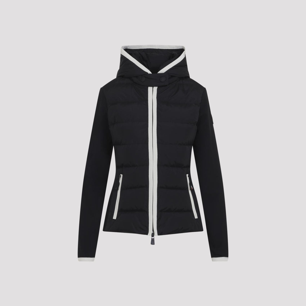 Moncler Black Wool Zip-Up Knit Cardigan