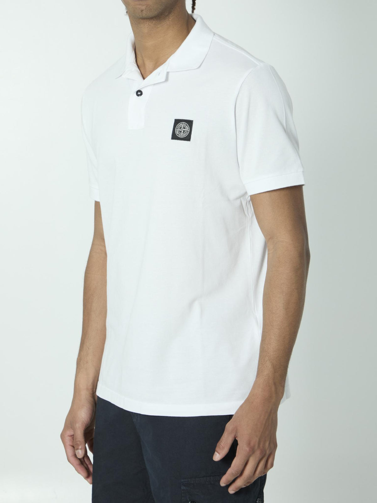 STONE ISLAND White Cotton Short Sleeve Polo Shirt