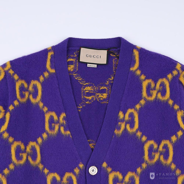 GUCCI GG Intarsia Wool Men’s Purple Cardigan