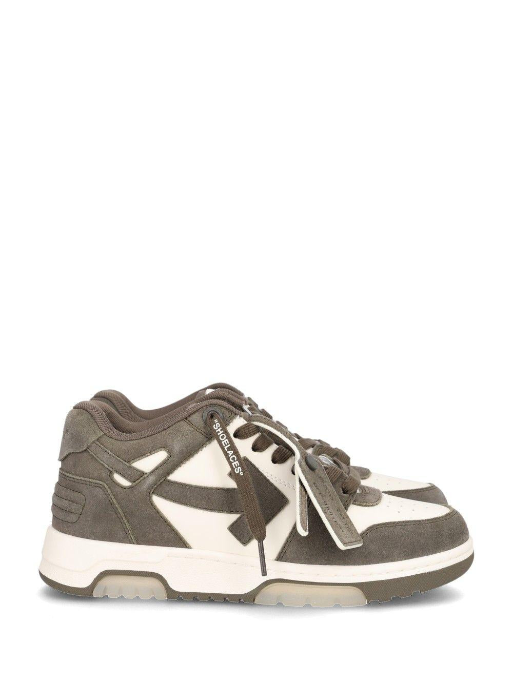 OFF WHITE Cream Green Leather Low-Top Sneakers
