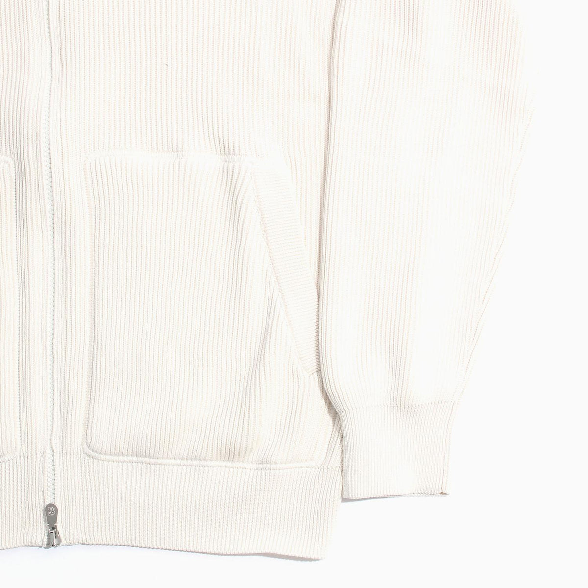 Brunello Cucinelli Ecru Cotton Knit Zip Hoodie Embroidered Logo M29200416G C2832