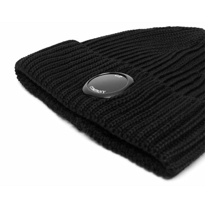 CP Company Lens Logo Merino Wool Beanie Black