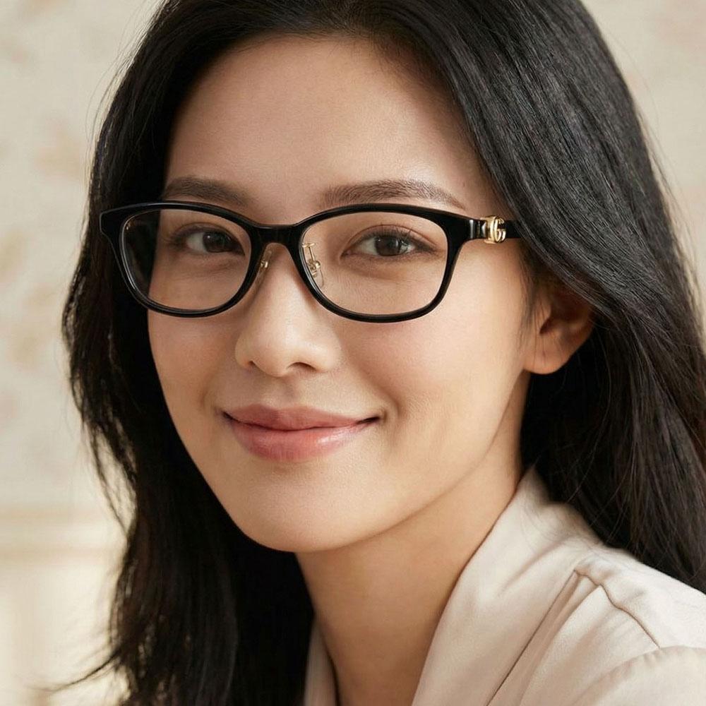 GUCCI Black Square Acetate Eyeglass Frames Asian Fit Unisex