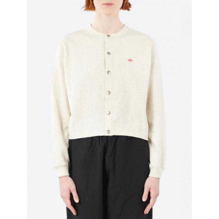 DANTON Cotton Terry Crew Neck Cardigan Top Ecru DTC0405 CIN