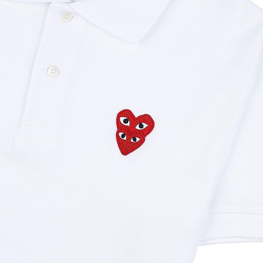 Comme des Garcons Double Heart Patch Polo T-Shirt for Men AZ P1T290 051 WHITE