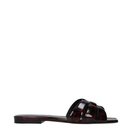 Saint Laurent Tribute Flat Mules Tortoiseshell Patent Leather