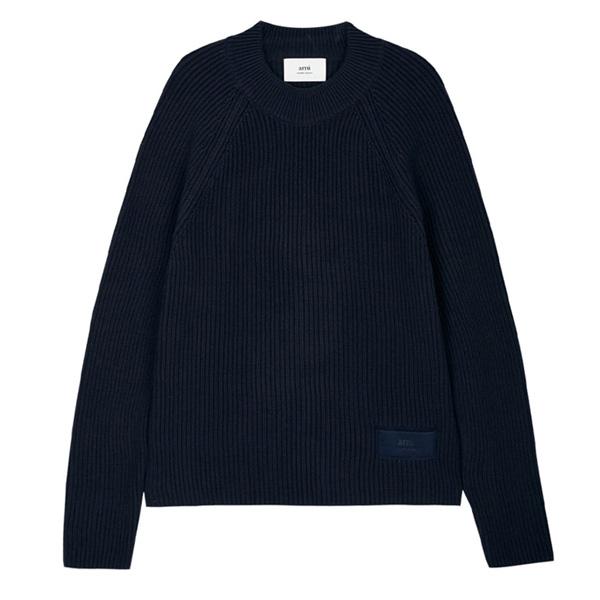 AMI Unisex Round Neck Knit Sweater Navy