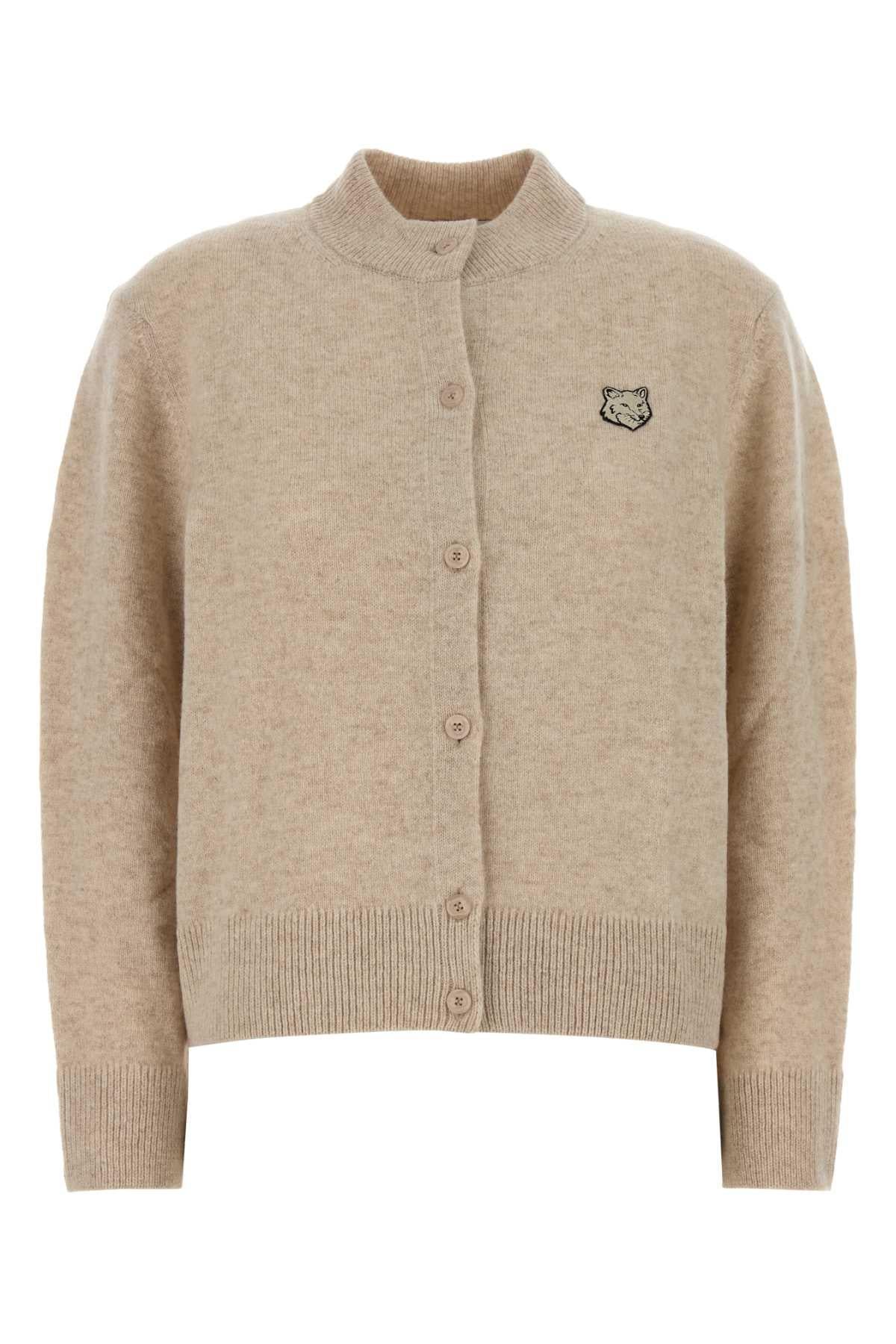 Maison Kitsune Wool Zip-Up Knit Cardigan for Women, Gray