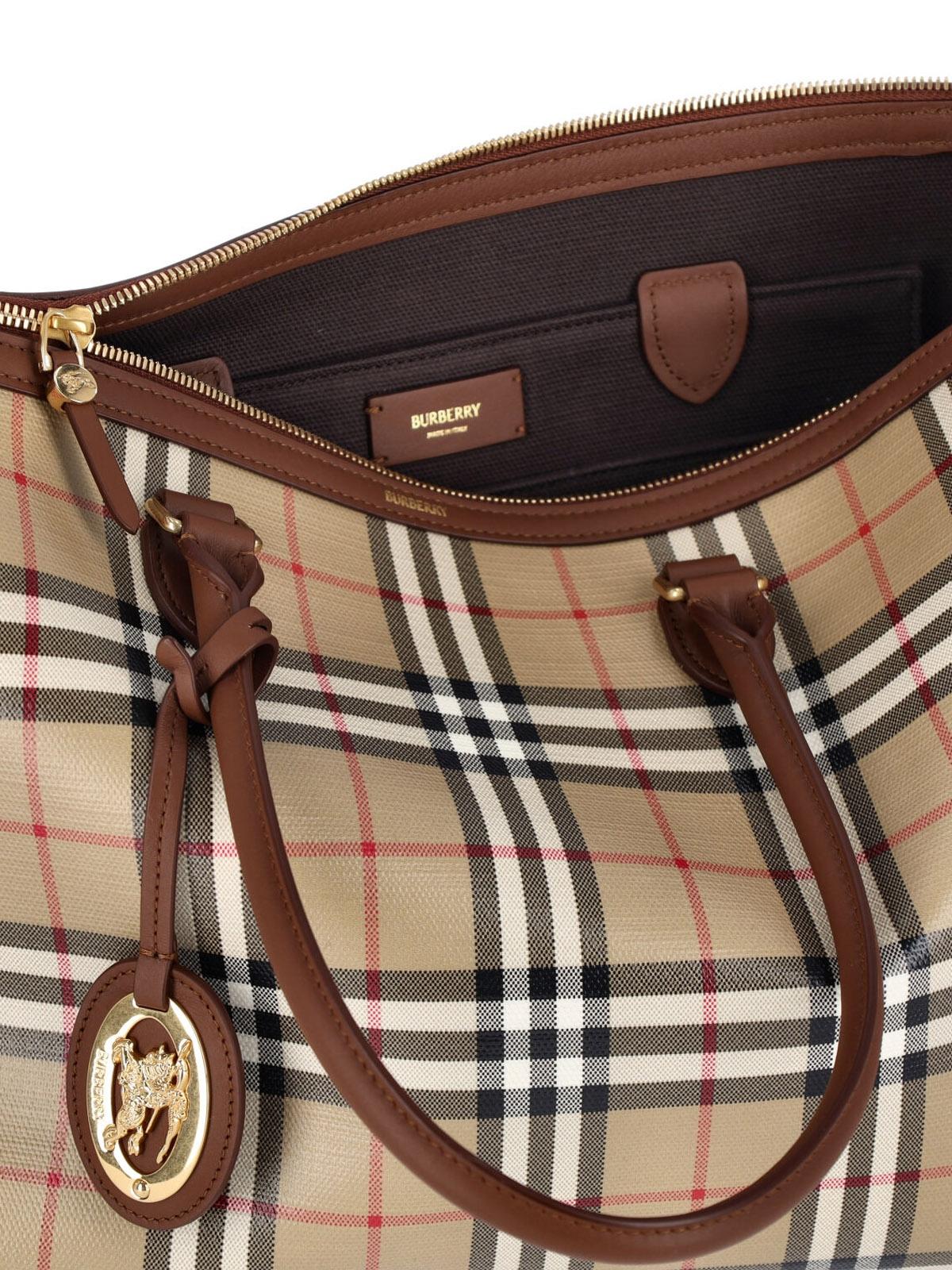 BURBERRY Beige Canvas Leather Tote Bag