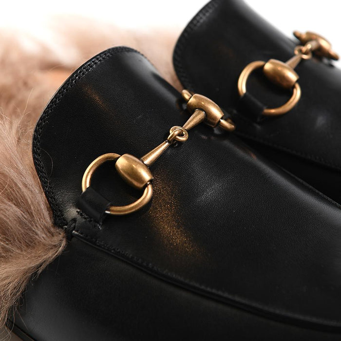 GUCCI Princetown Horsebit Leather Backless Loafers Black Slippers