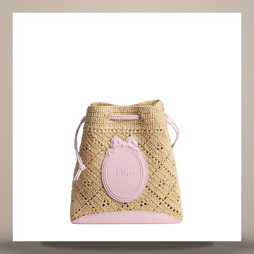 DIOR Mini Dioriviera Blooming Bucket Bag Openwork Raffia Rose Ten S2627OILE M129