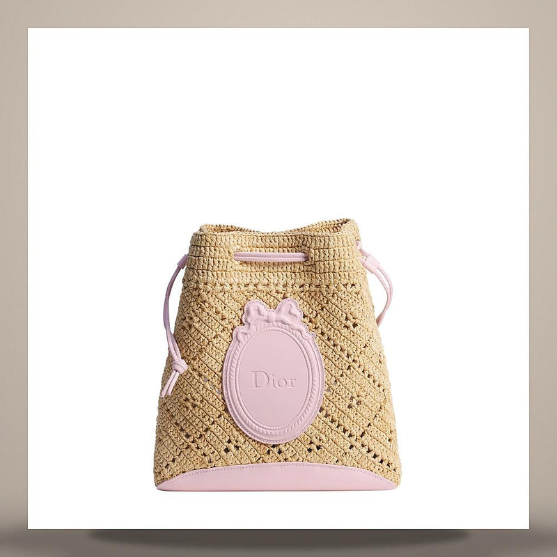 DIOR Mini Dioriviera Blooming Bucket Bag Openwork Raffia Rose Ten S2627OILE M129