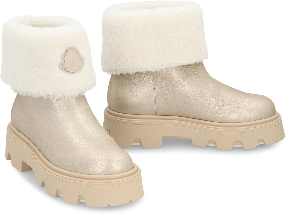 Moncler Black Leather Lace-Up Ankle Boots