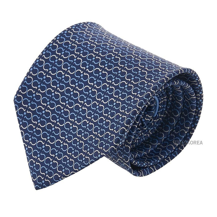Ferragamo Gancini Print Silk Tie Blue Marine Men’s