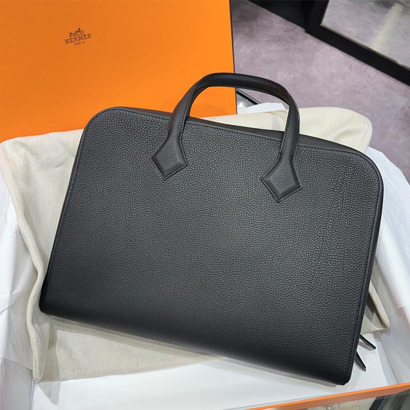 HERMES Victoria Light Brief Case 35 Black Tote Bag Unisex