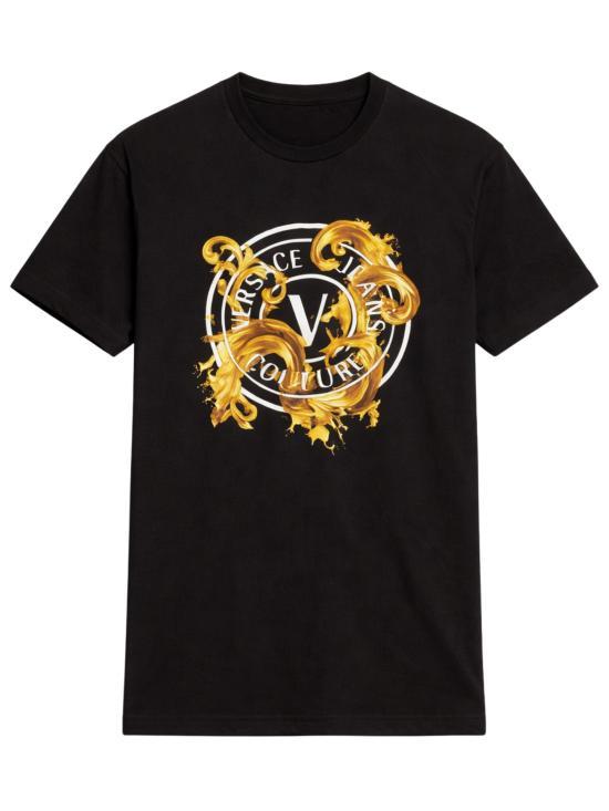 Versace Short Sleeve T-Shirt for Men 80GAHE01 CJ00E G89 BLACK GOLD DOM