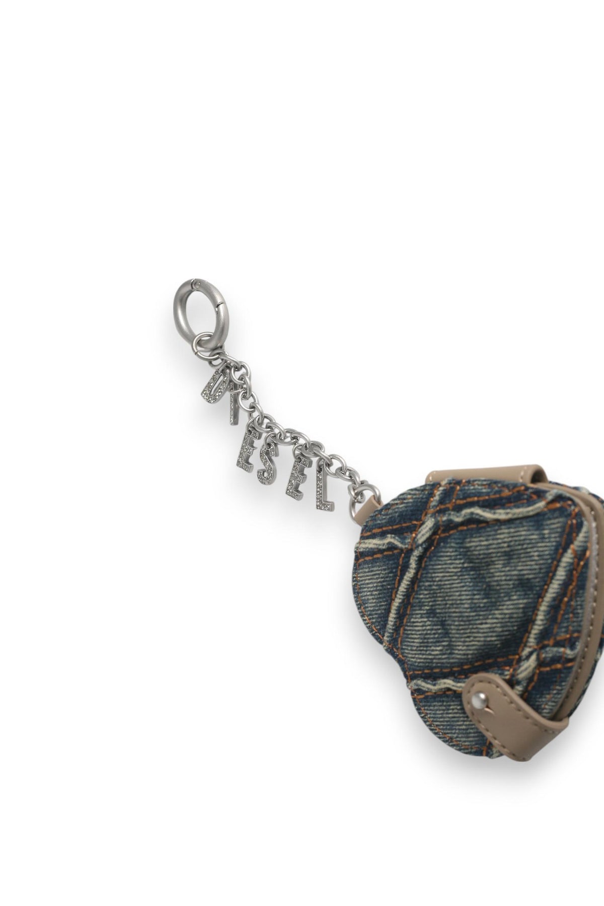 DIESEL Argyle Quilted Denim Mirror Charm Keyring X10211 P5570 HA001