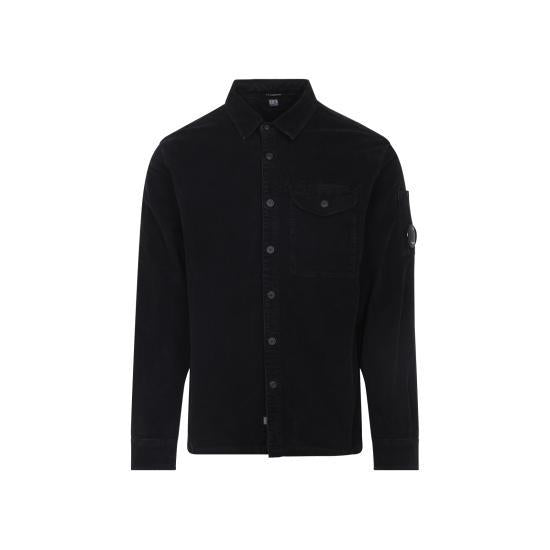 CP Company Corduroy Lens Long Sleeve Button Shirt Black M 19CMSH071 A006410 O999