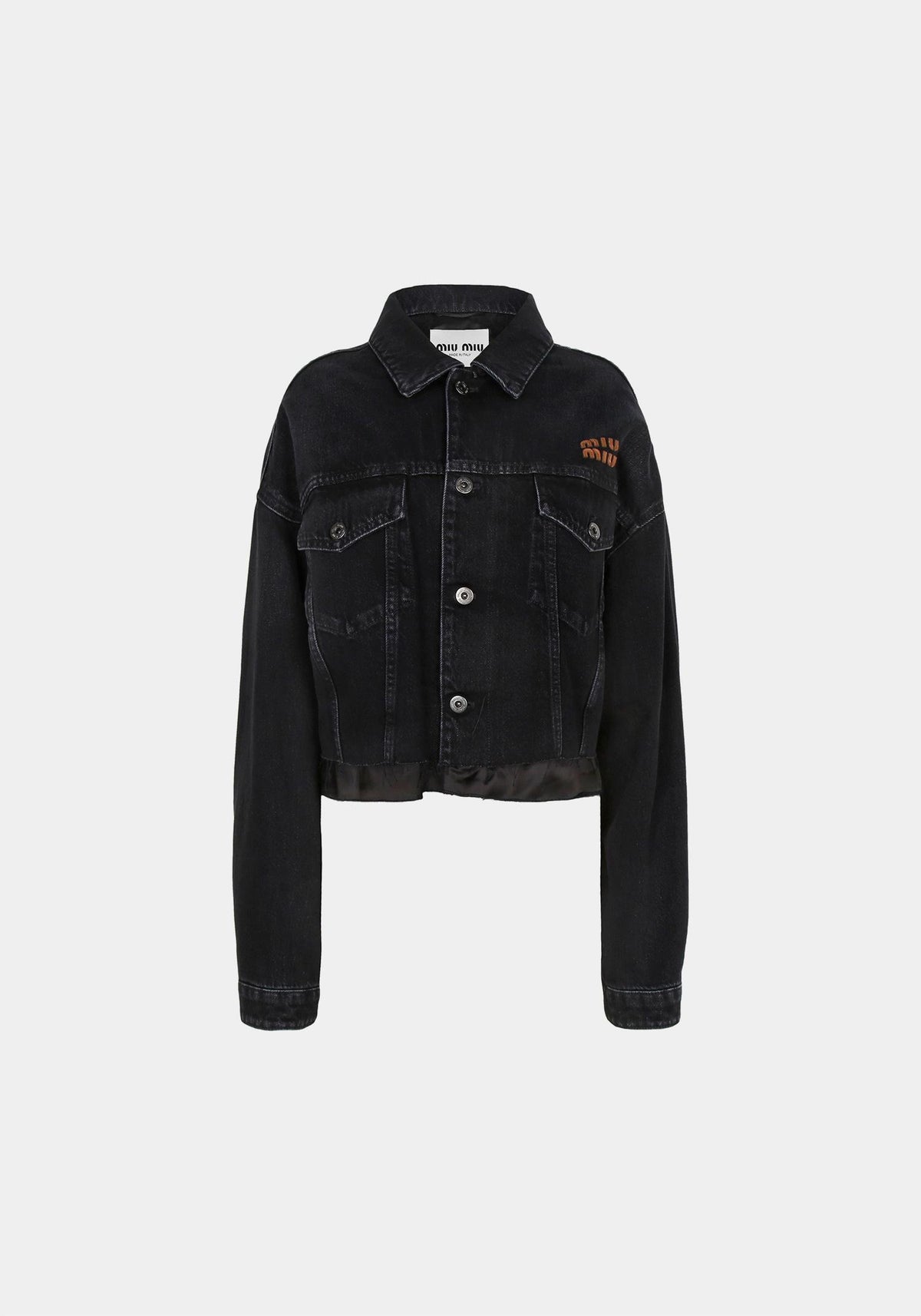 Miu Miu Black Logo Denim Cropped Bomber Jacket GWB158 17OL F0002