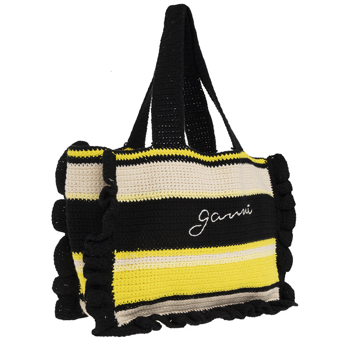 GANNI Logo Embroidered Crochet Multi-Color Tote Shoulder Bag
