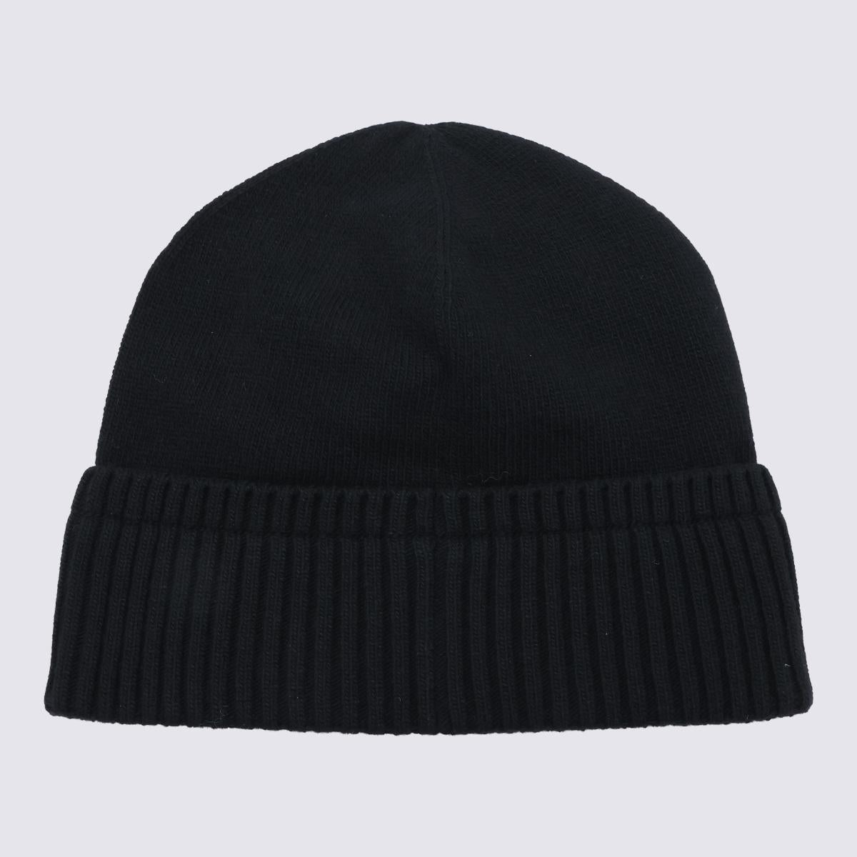Moncler Black Wool Rib Knit Beanie Hat for Men