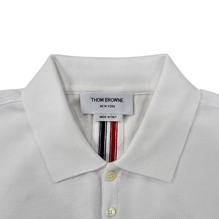 THOM BROWNE White Piqué Polo Shirt with Back Triple Stripe