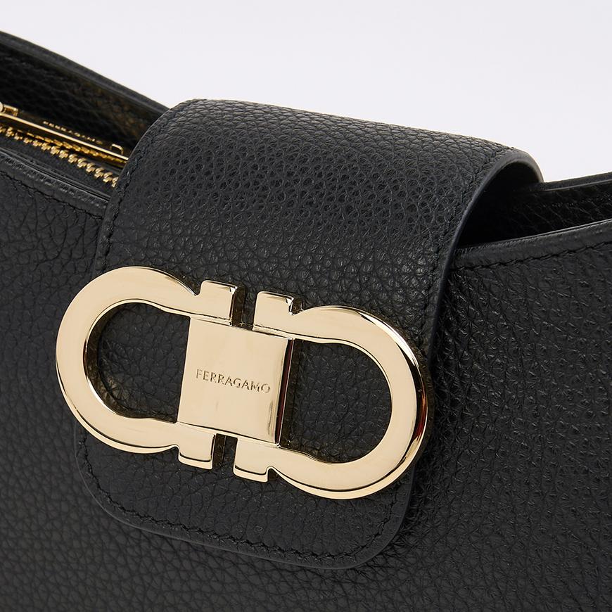Ferragamo Gancini Mini Shoulder Bag Black Red Leather Women