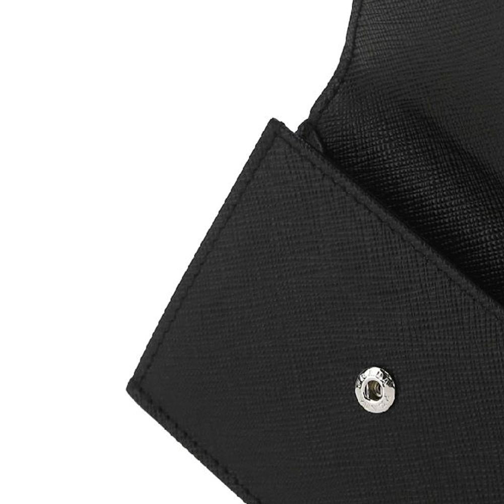 PRADA Saffiano Leather Logo Strap Coin Card Holder Wallet Black