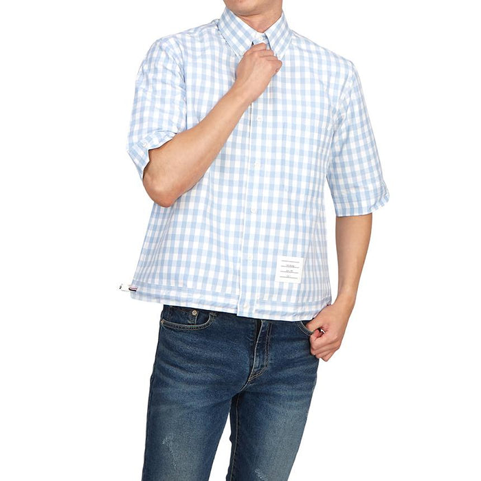 THOM BROWNE Navy Cotton Short Sleeve Shirt