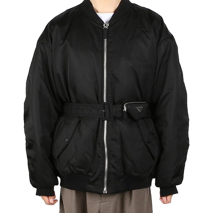 PRADA Re-Nylon Belted Bomber Jacket Black Men’s