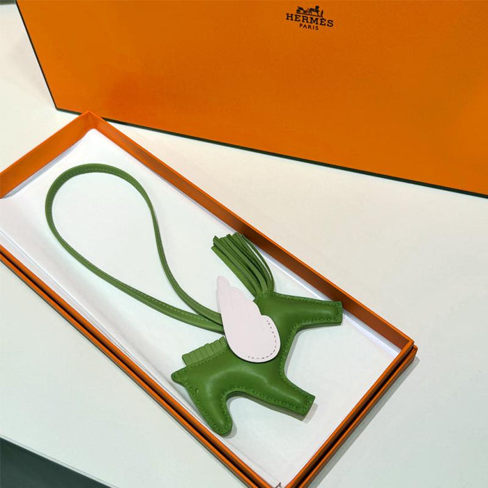 HERMES Rodeo Pegasus PM Charm Green White Lambskin Calfskin Key Ring