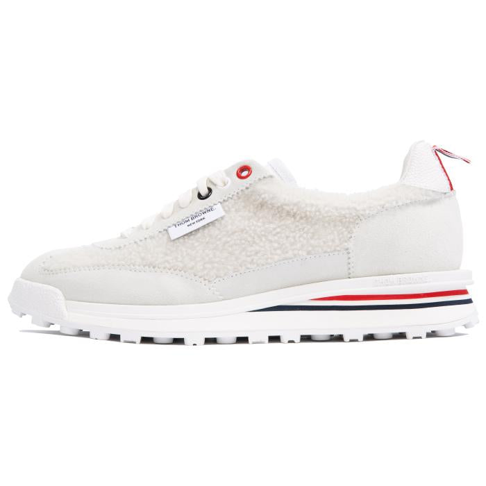 THOM BROWNE Men’s Shearling Tech Runner Low-Top Sneakers White