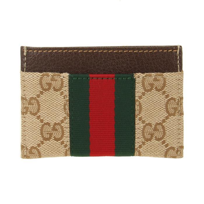 GUCCI Horsebit Web Stripe Leather Card Case Wallet