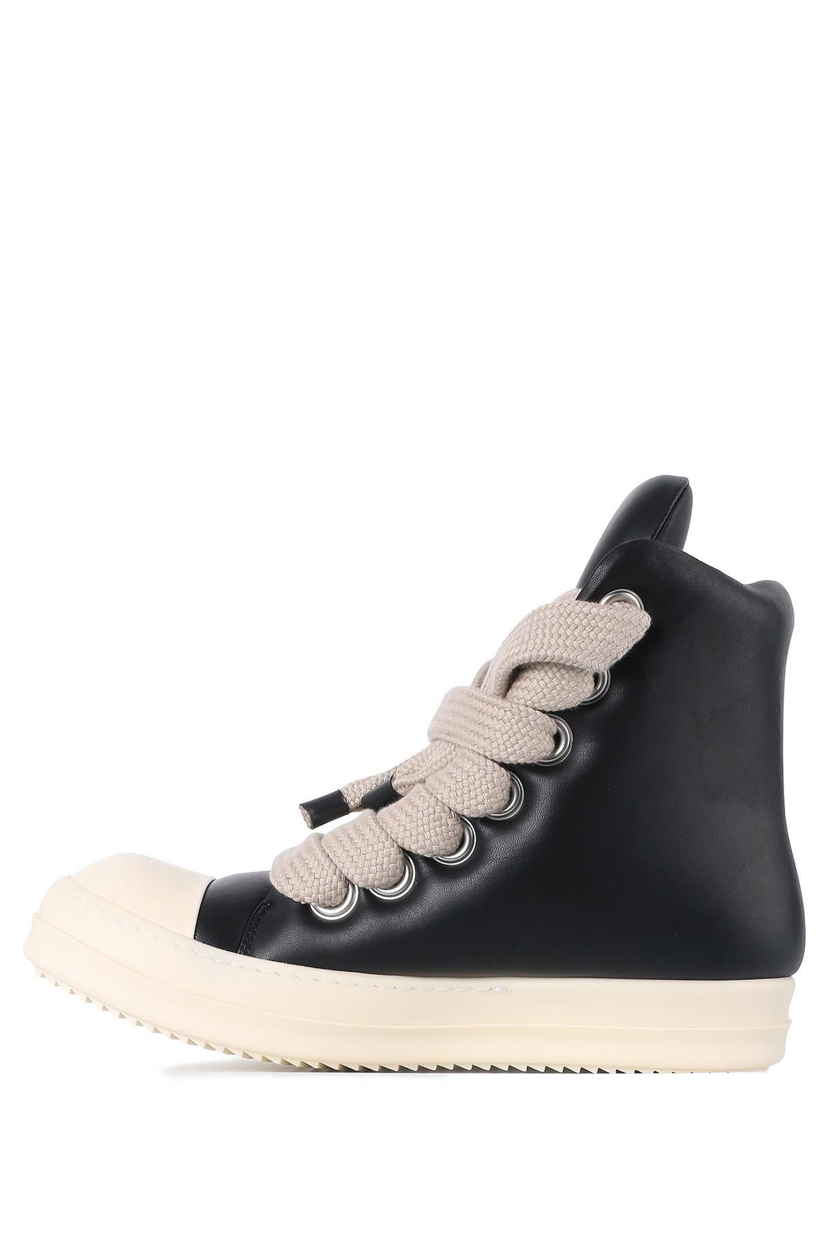 Rick Owens Black Milk Lambskin Jumbo Lace High-Top Sneakers RU01E5892 LLPPW2 911