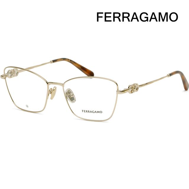 Ferragamo Gold Metal Cat-Eye Rectangle Eyeglass Frames Unisex SF2224N 710