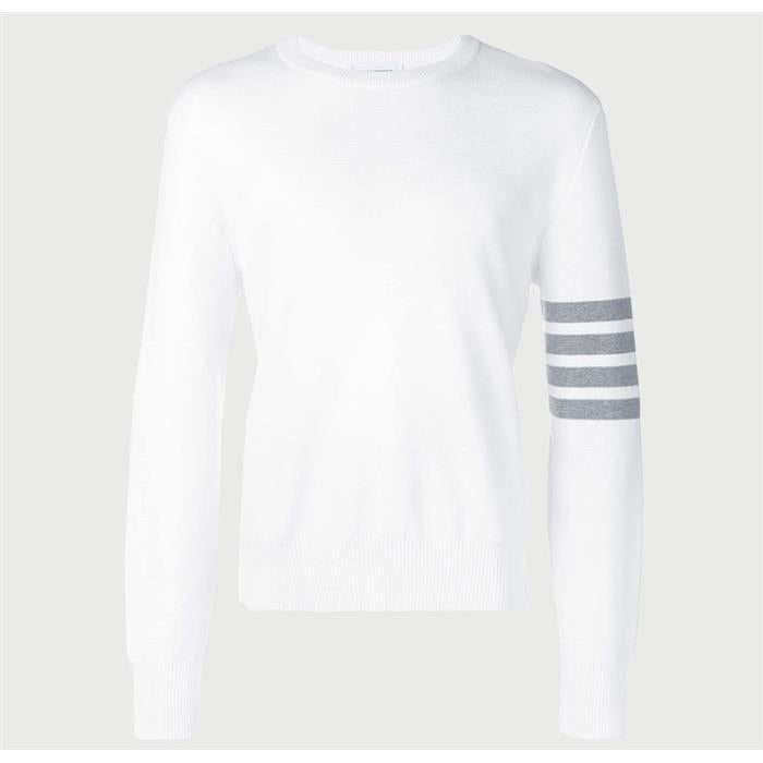 THOM BROWNE 4-Bar White Round Neck Knit Sweater MKA202A 00219 100