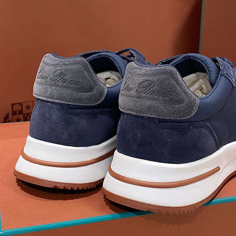 Loro Piana Storm Blue Navy Calfskin Weekend Walk Low-Top Sneakers