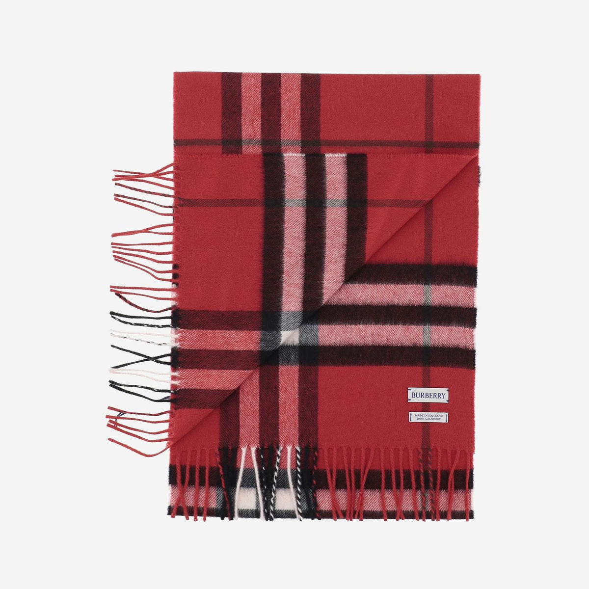 BURBERRY Red Check Wool Scarf