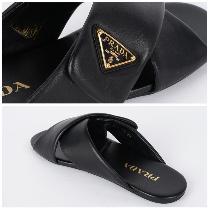 PRADA Triangle Logo Cross Slide Sandals 1XX713 ZHP F0002 F005