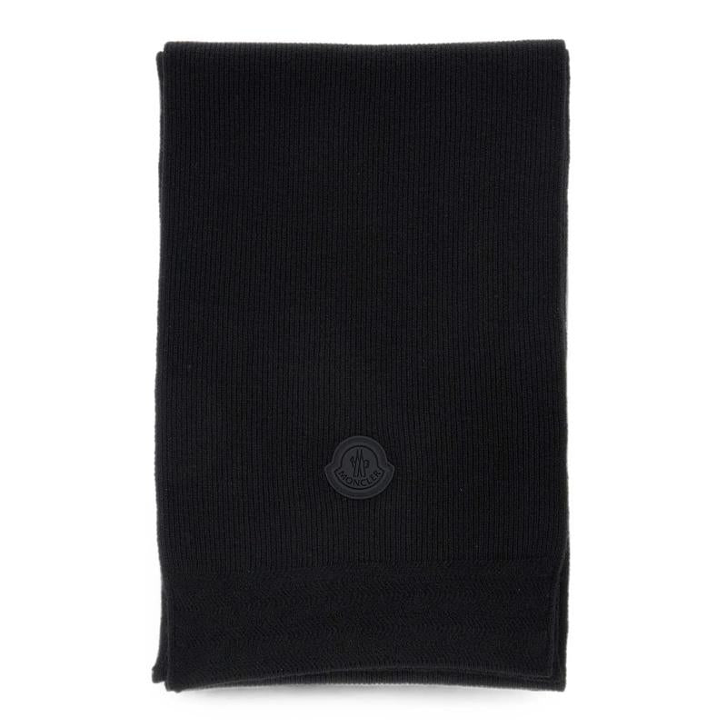 Moncler Logo Patch Wool Scarf Black Unisex