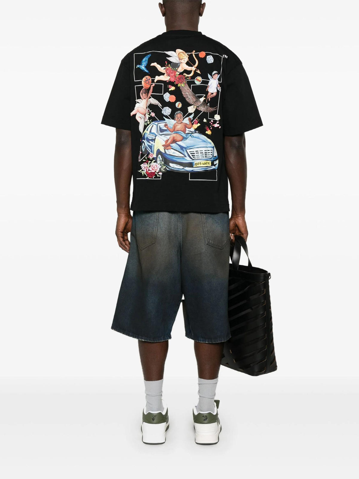OFF WHITE Black Fresco Arrow Short Sleeve T-Shirt OMAA120S25JER0031001