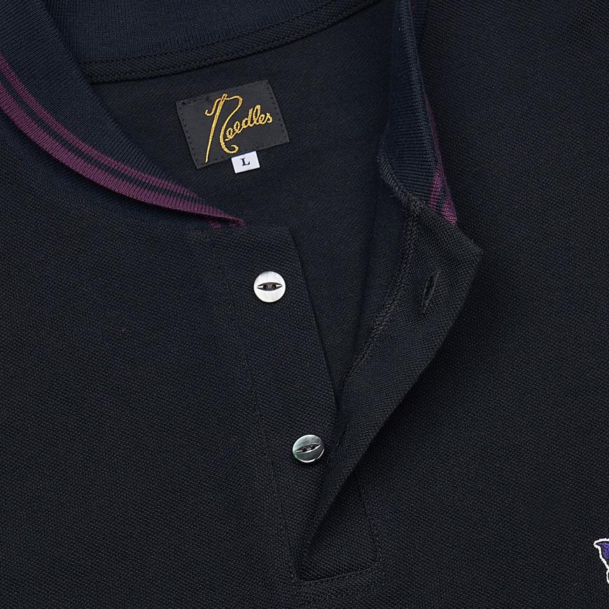 NEEDLES Men’s Shawl Collar Polo T-Shirt QV354C BLACK