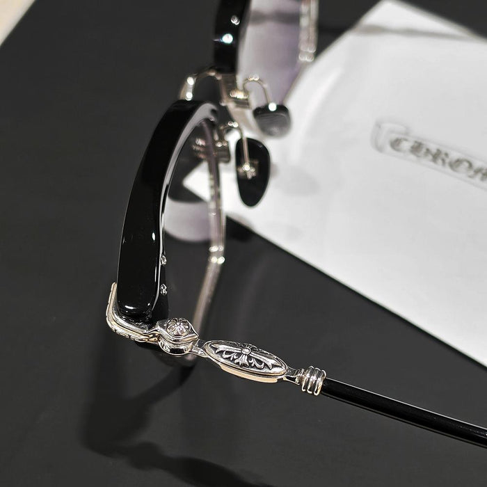 Chrome Hearts Black Silver Half-Rim Unisex Eyeglasses
