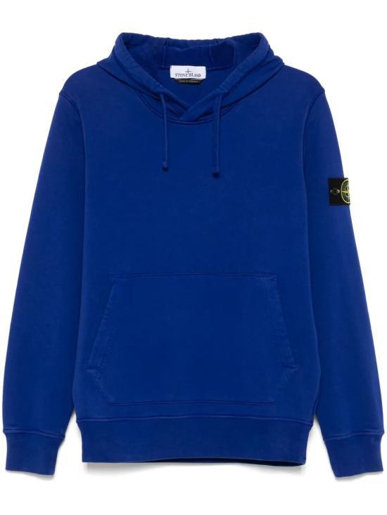 STONE ISLAND Bright Blue Cotton Fleece Logo Hoodie for K1S156100045 S0051 V0022
