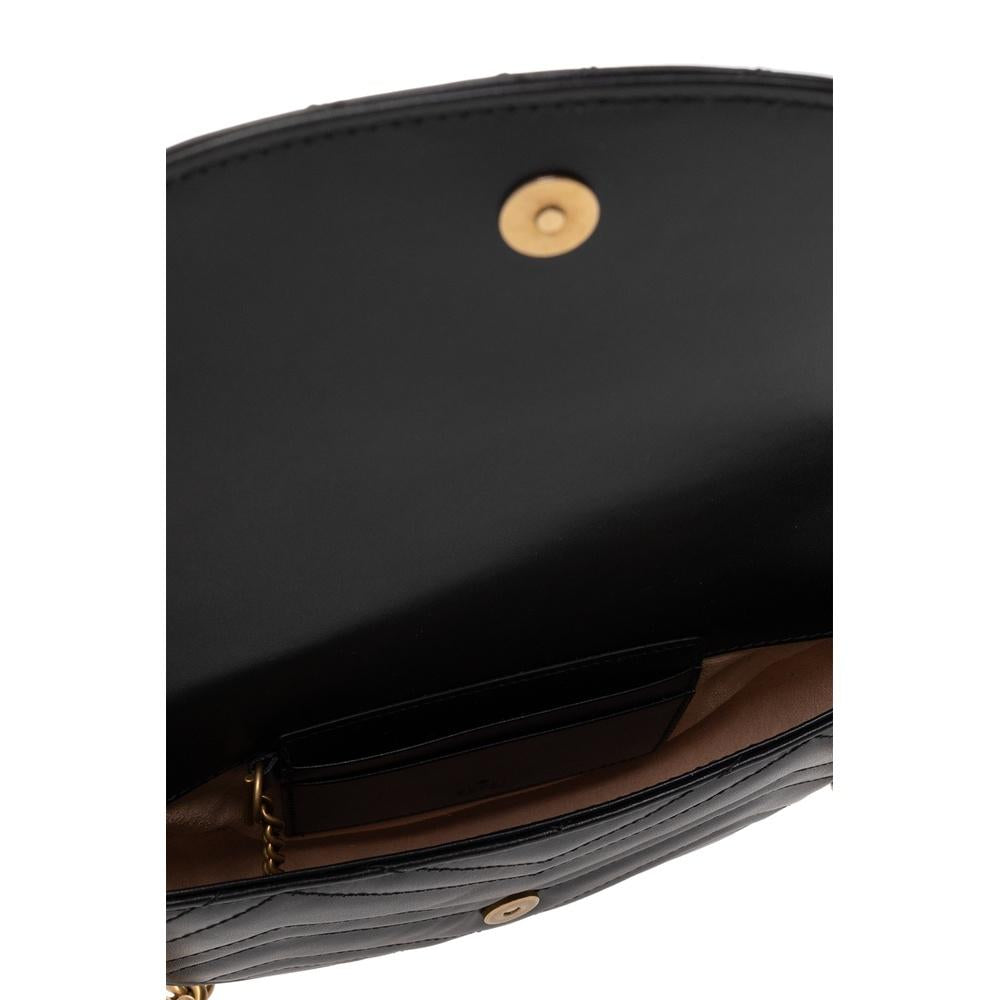 GUCCI GG Marmont Chain Crossbody Bag Black Leather